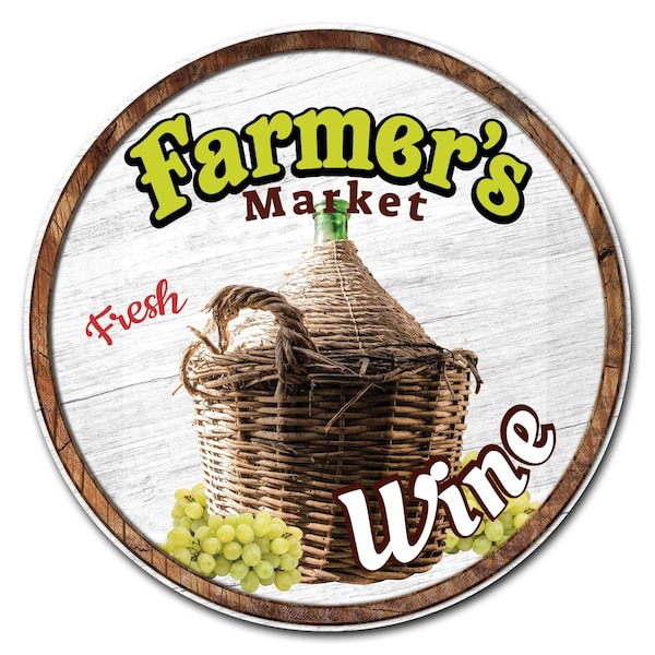 Corrugated Plastic Sign With Stakes 24in Circular-Farmers Market Wine, C-24-CIR-WS-Wine